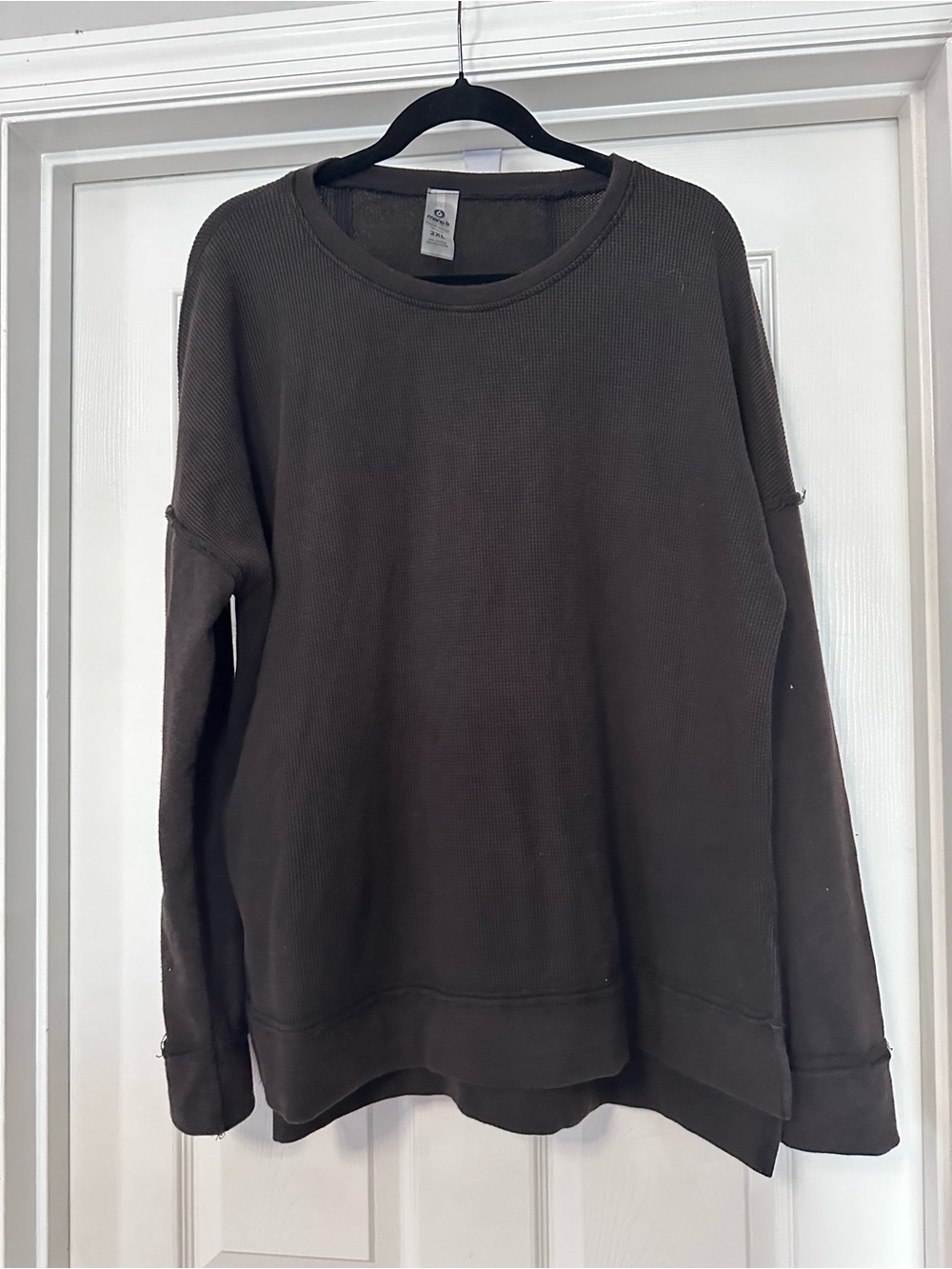 Mono B Women's Black/Charcoal Gray Crewneck Waffle Knit Shirt - Size 2X NWT